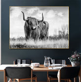 TPFLiving Poster Leinwand / Skandinawischer Büffel in schwarz und weiß / Verschiedene Größen - OHNE Rahmen - Modell JB1177